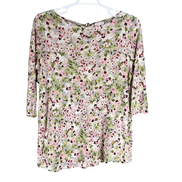 J Jill Love Linen Womens S 100% Linen Drop Waist Keyhole Tunic Top Bloomcore - Picture 8 of 16